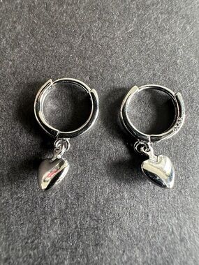 Sterling Silver Heart Charm Hoop Earrings